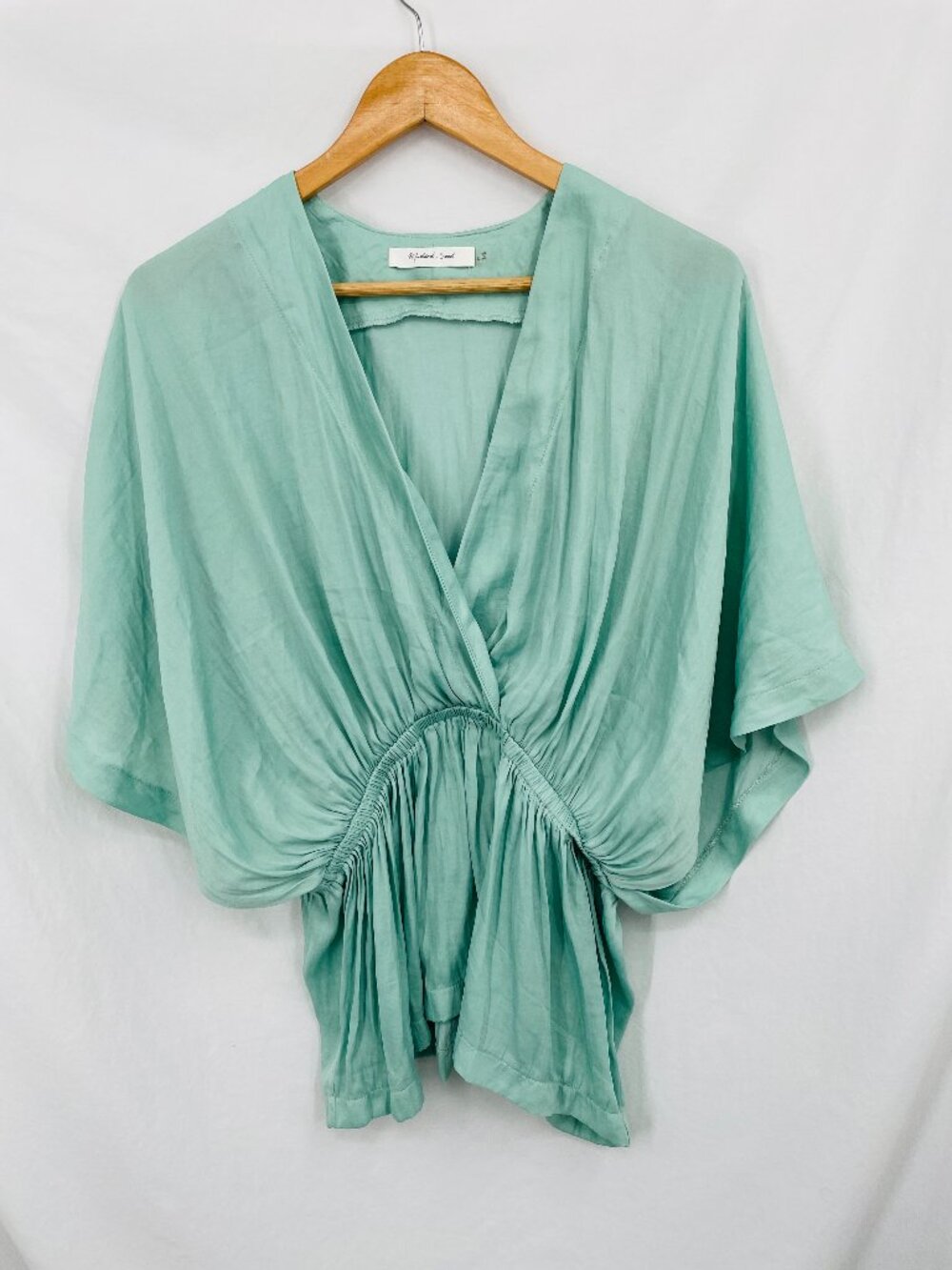 Mustard Seed Teal V Neck Short Sleeve Blouse